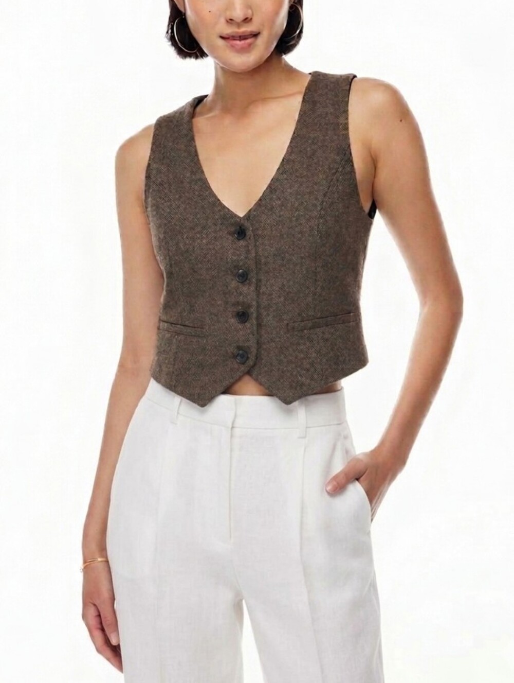 Wilfred Desire Brown Tweed V-Neck Vest